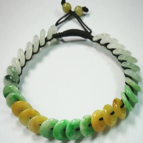 NATURE GRADE "A "BEAUTIFUL GREEN YELLOW 9MM BEADS JADE BEADS JADEITE BRACELET - Picture 2 of 9